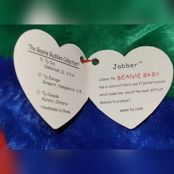 Ty Large Plush Beanie Buddy Jabber the Parrot 9 Inch MWMT Tropical Bird 1999 VTG - Picture 3 of 6